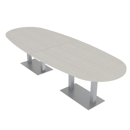 SKUTCHI DESIGNS 10 Person Modular Table With Metal Bases, Boat Oval Shape, Harmony Series, 10Ft, Sea Salt HAR-BOVL-46X119-DOU-XD1026